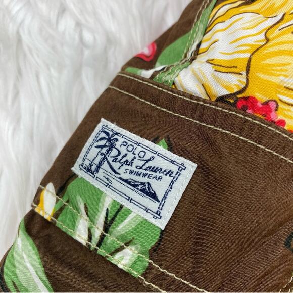 Polo Ralph Lauren Men's Hawaiian Swim Trunks Brown Size XL Floral Mesh Liner - Picture 3 of 10